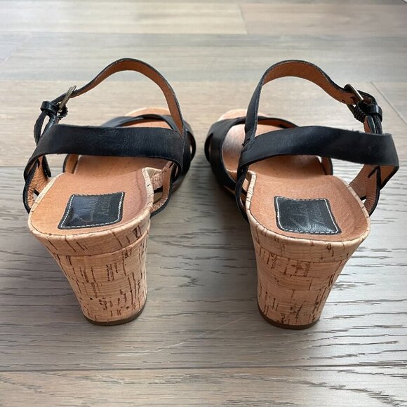 Clarks Artisan Active Air 3" Heel Wedge Leather Sandals Black + Tan Sz 8M - Picture 5 of 10